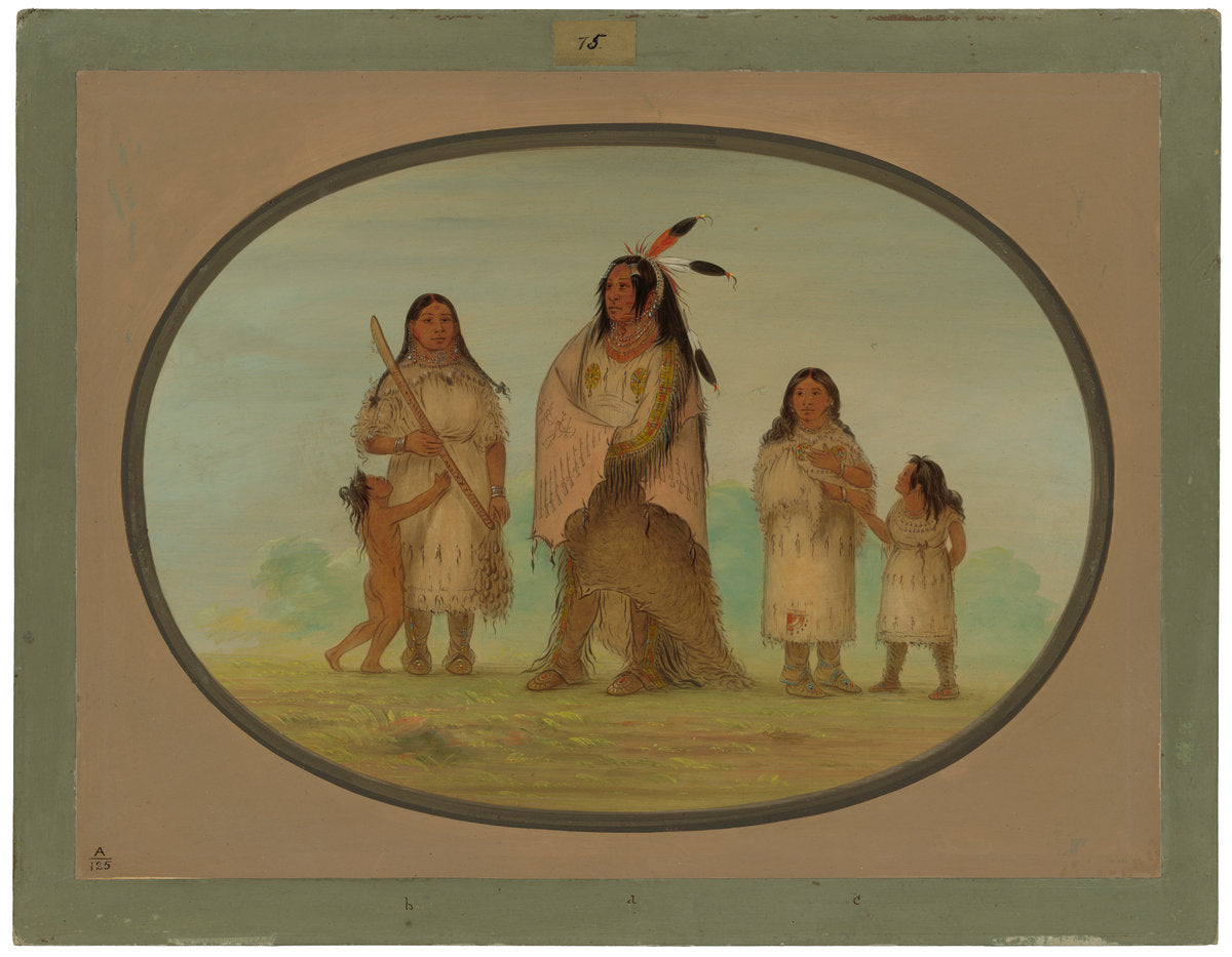 Assinneboine Warrior and His Family by George Catlin (American, 1796 - 1872), 16X12"(A3)Poster Print