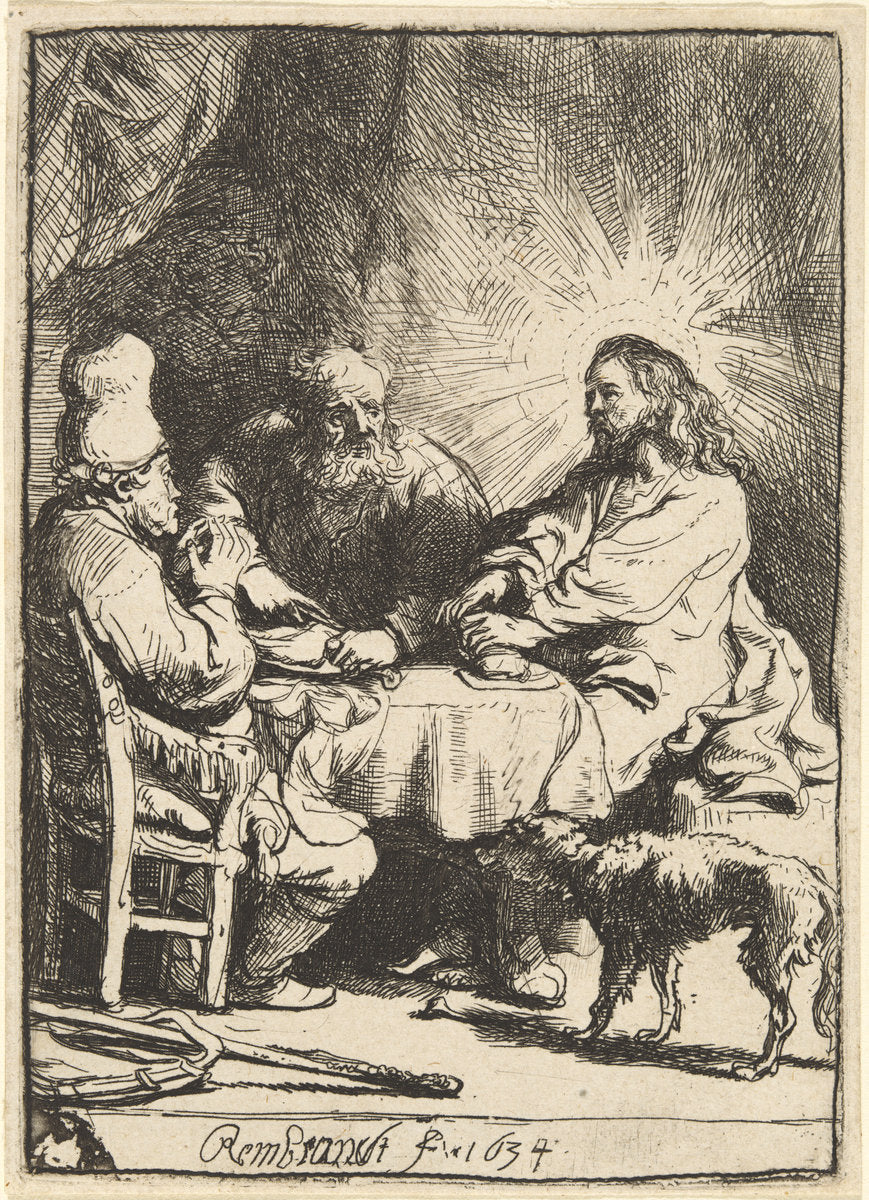 Christ at Emmaus: the Smaller Plate by Rembrandt van Rijn (Dutch, 1606 - 1669), 16X12"(A3)Poster Print