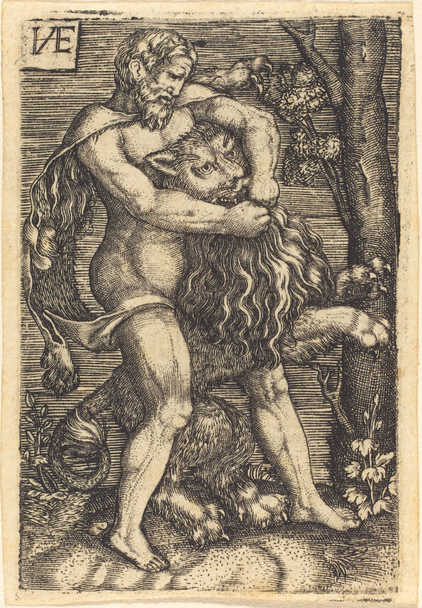 Hercules Killing the Lion by Master HVE (German, active 16th century), 16X12"(A3)Poster Print