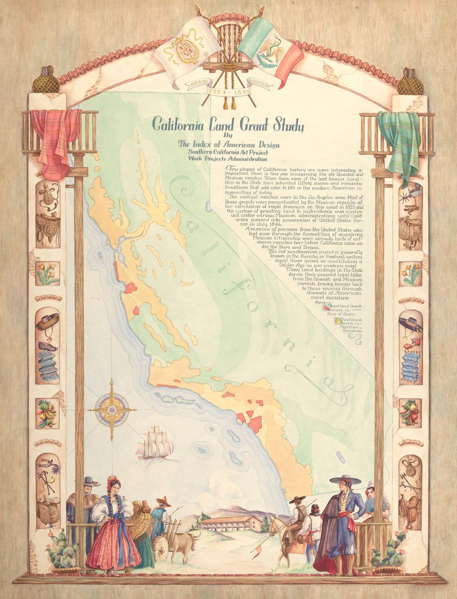 Map: California Land Grant Study by Hal Blakeley (American, active c. 1935), 16X12"(A3)Poster Print