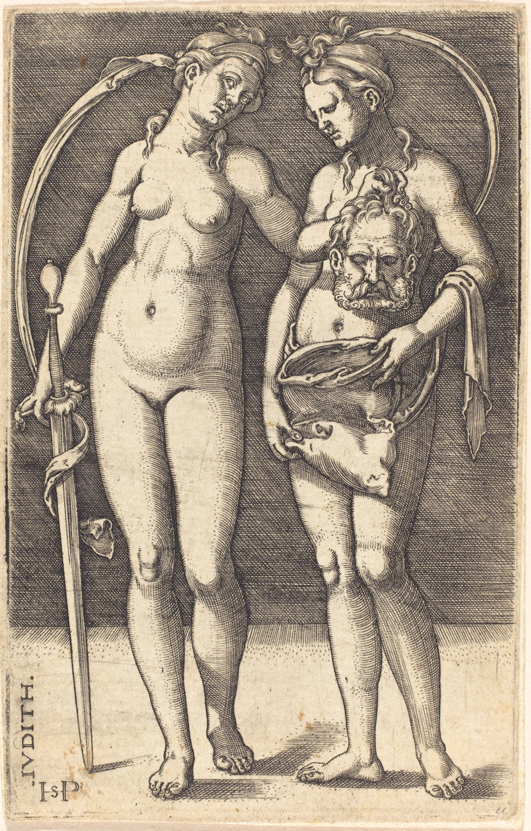 Judith and Her Servant Standing by Sebald Beham (German, 1500 - 1550), 16X12"(A3)Poster Print