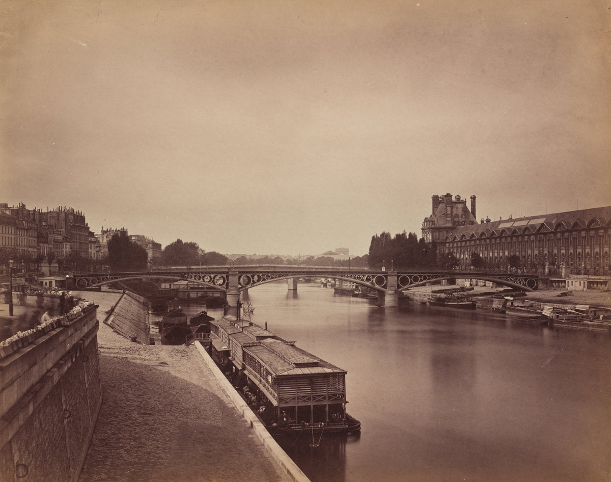 The Pont du Carrousel, Paris: View to the West from the Pont des Arts by Gustave Le Gray (French, 1820 - 1884), 16X12"(A3)Poster Print