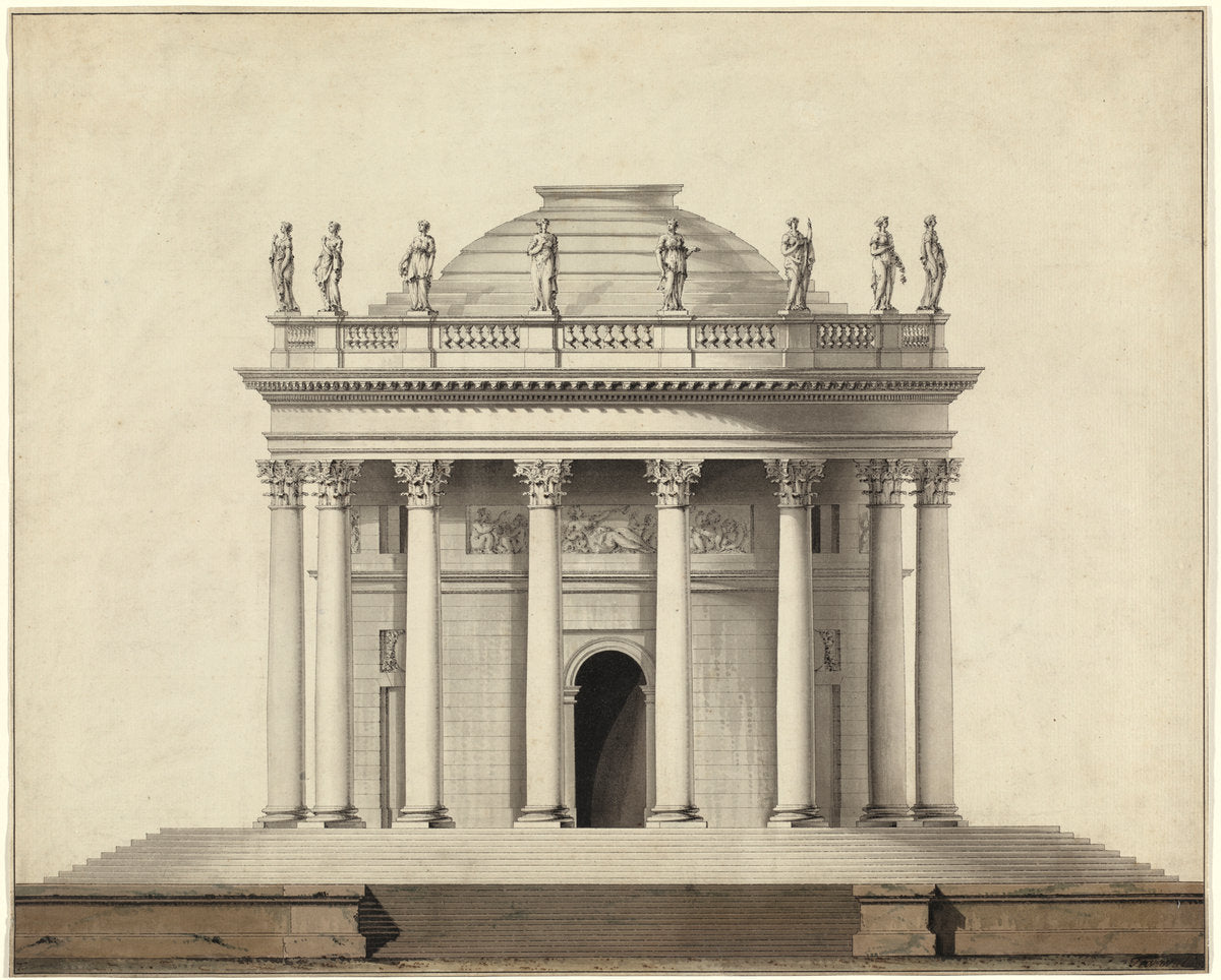 A Classical Temple by Louis Gustave Taraval (French, 1739 - 1794), 16X12"(A3)Poster Print