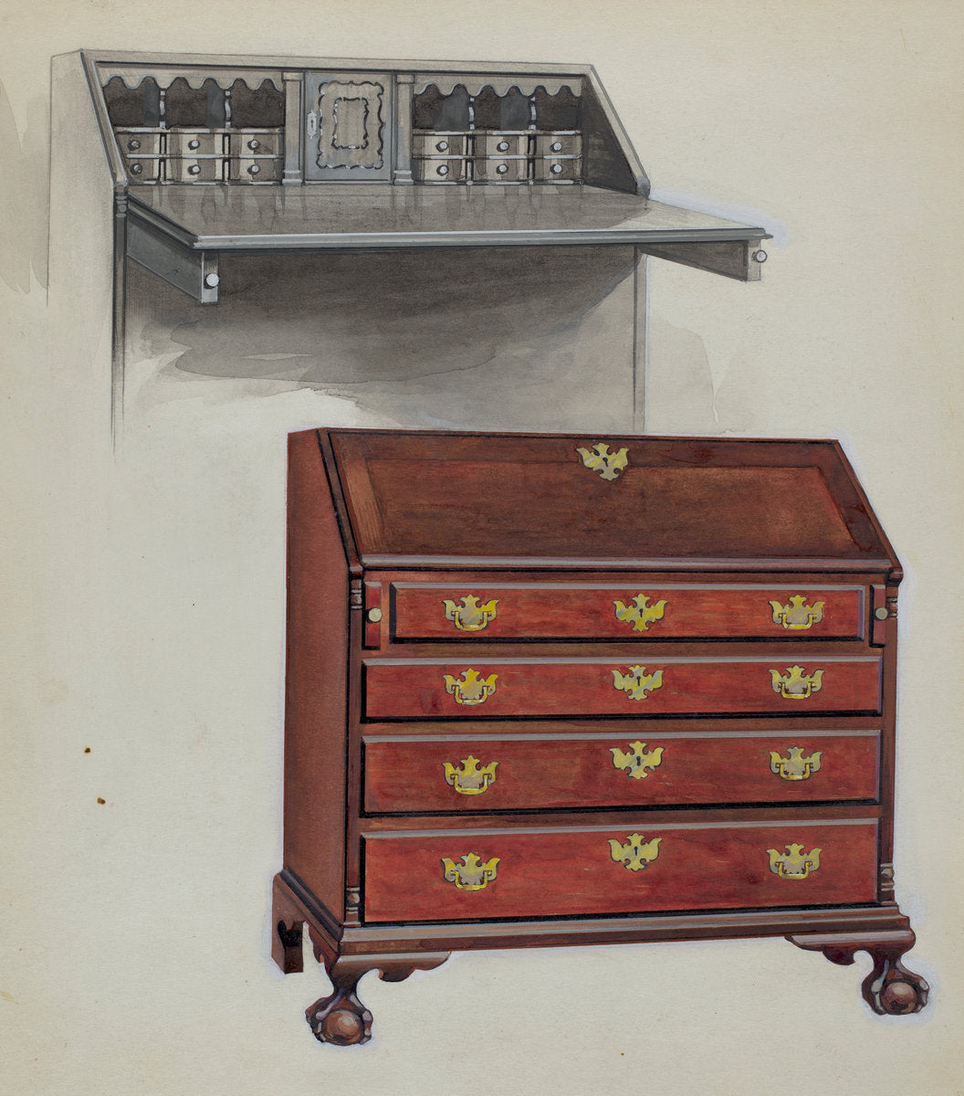 Desk by Aaron Dermansky (American, active c. 1935), 16X12"(A3)Poster Print