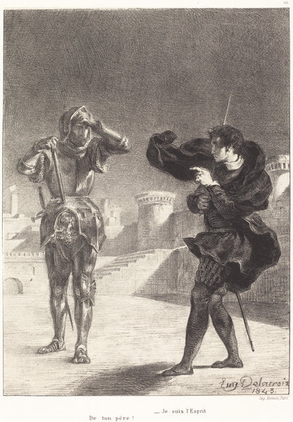 The Ghost on the Terrace (Act I, Scene V) by Eugène Delacroix (French, 1798 - 1863), 16X12"(A3)Poster Print