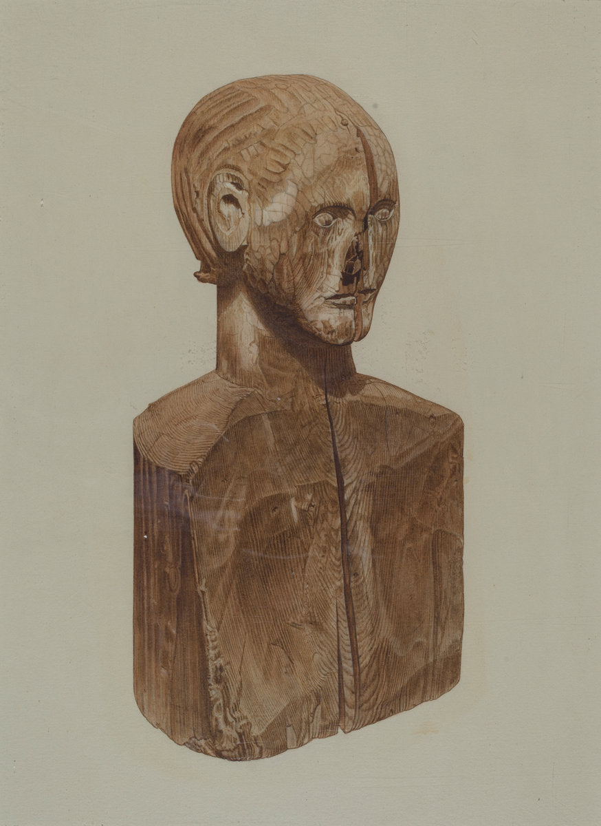 Primitive Bust by John Sullivan (American, active c. 1935), 16X12"(A3)Poster Print