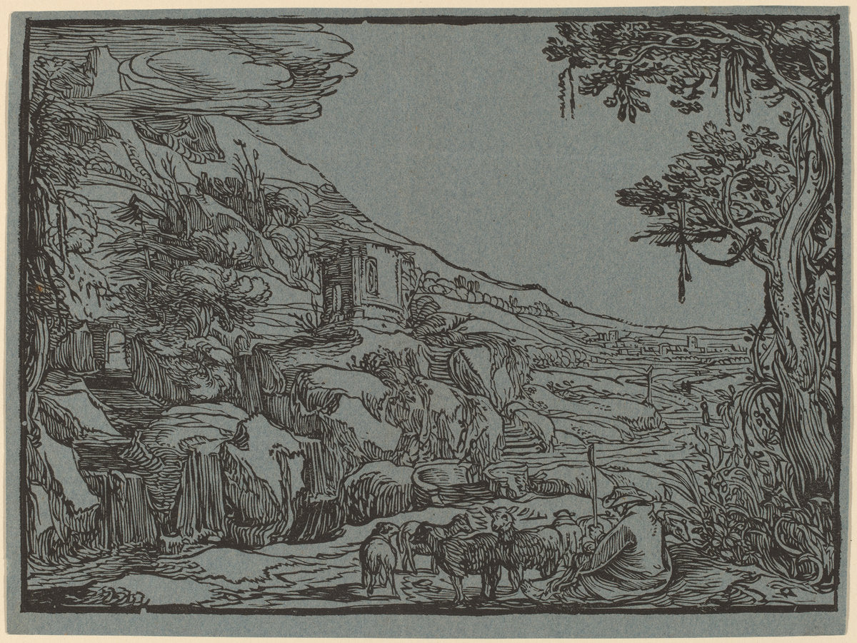 Arcadian Landscape by Hendrik Goltzius (Dutch, 1558 - 1617), 16X12"(A3)Poster Print