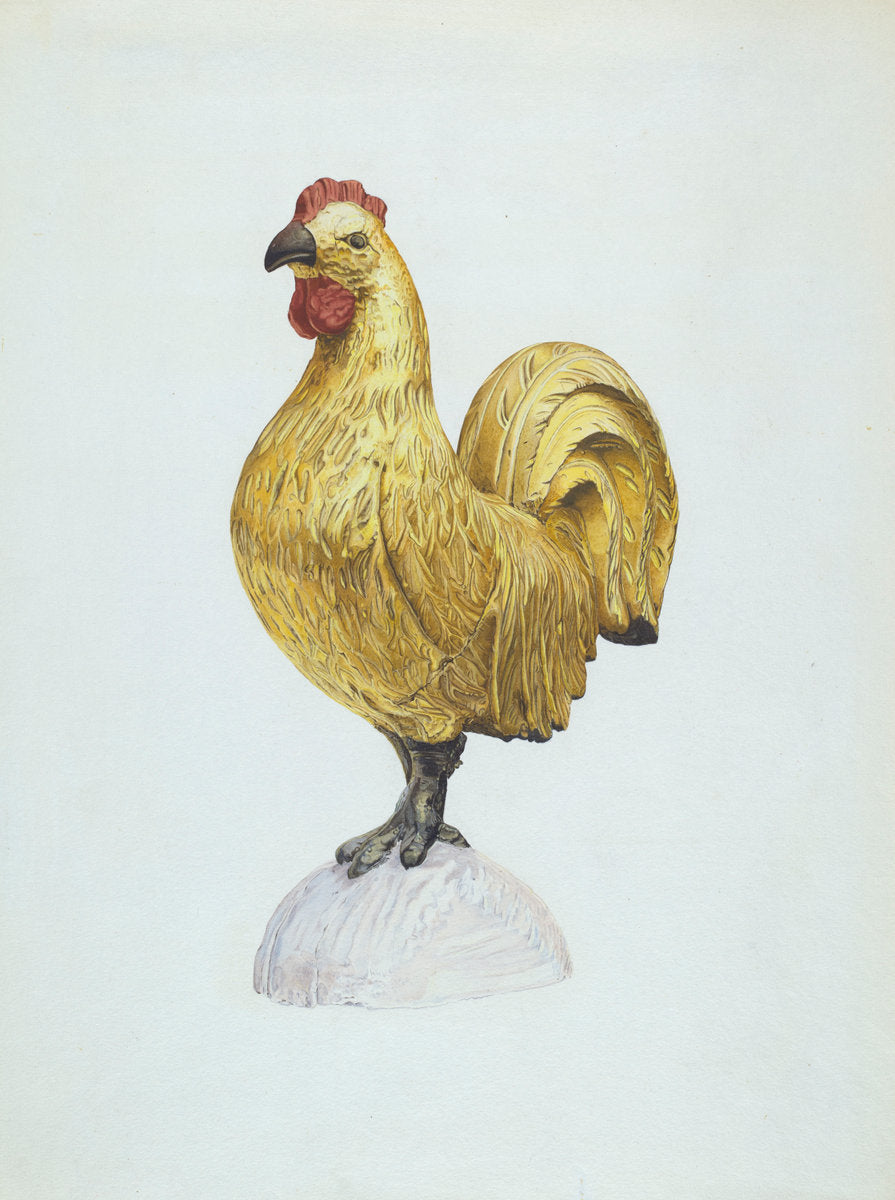 Gilded Wooden Rooster by Karl J. Hentz (American, active c. 1935), 16X12"(A3)Poster Print