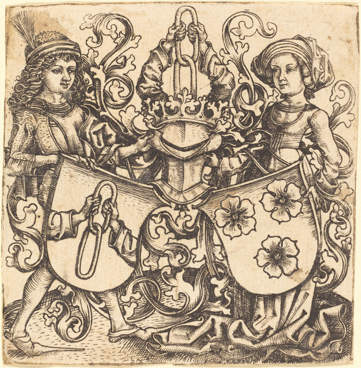 Arms of Rohrbach and Holzhausen by Master bg (German, active c. 1470/1490), 16X12"(A3)Poster Print
