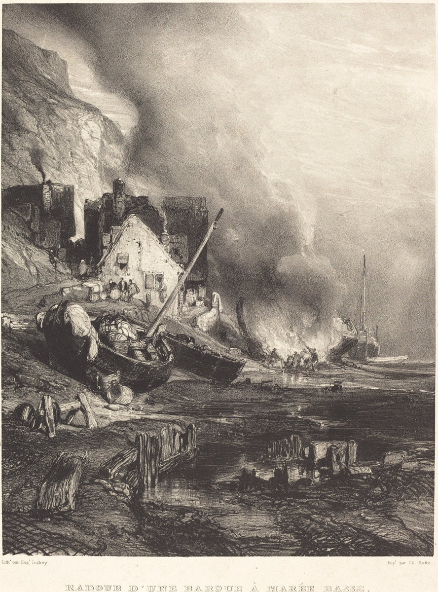 Radoub d'une barque à Marée Basse by Eugène Isabey (French, 1803 - 1886), 16X12"(A3)Poster Print