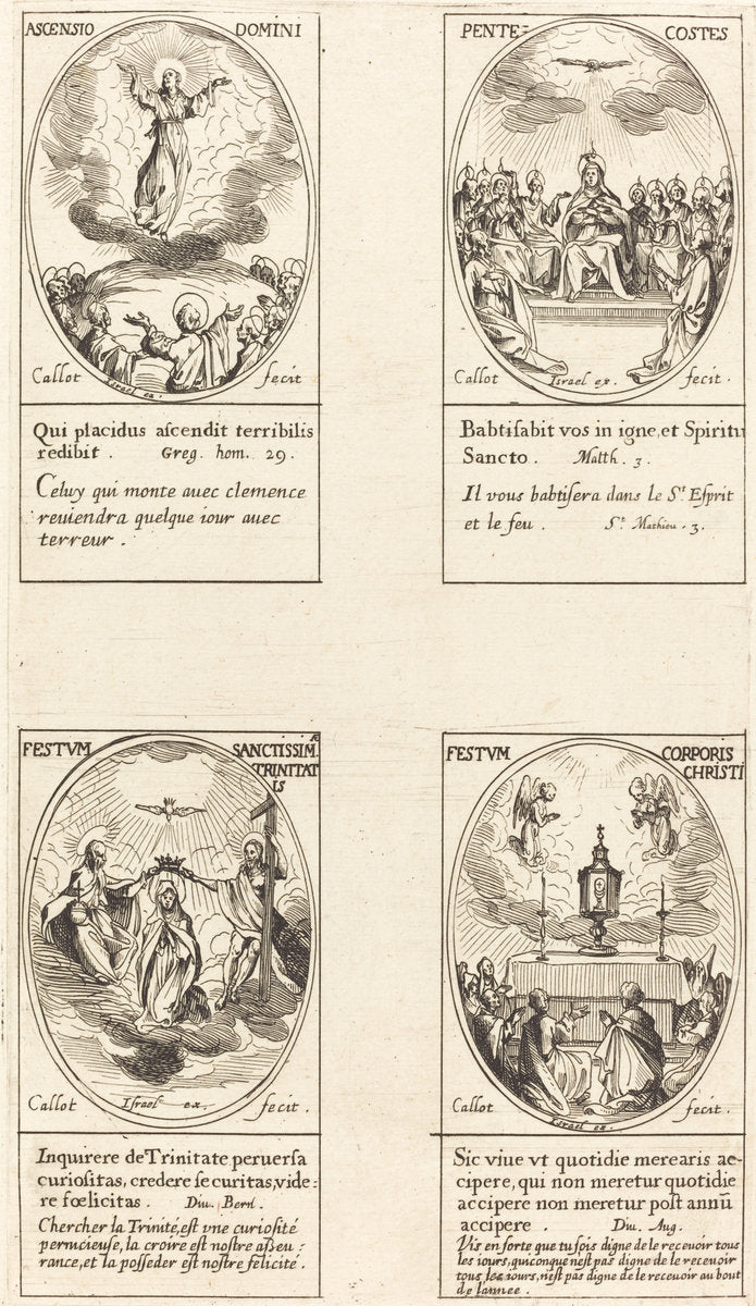 Ascension; Pentacost; Trinity; Corpus Christi by Jacques Callot (French, 1592 - 1635), 16X12"(A3)Poster Print