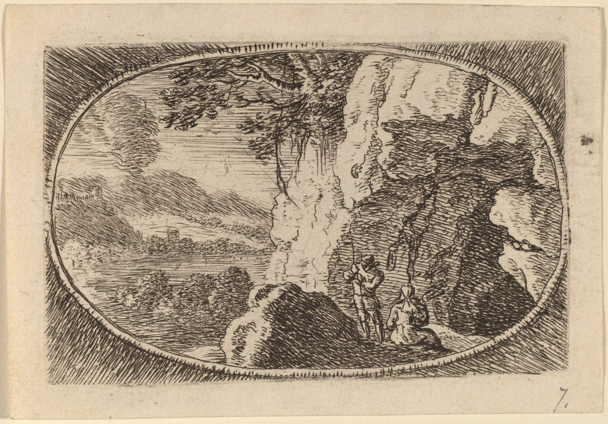 Man and Woman at the Mouth of a Cave by Herman van Swanevelt (Dutch, c. 1600 - 1655), 16X12"(A3)Poster Print