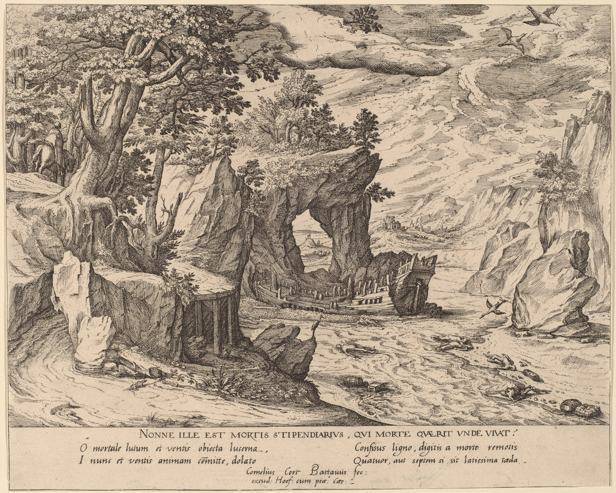 After the Shipwreck by Cornelis Cort (Netherlandish, 1533 - 1578), 16X12"(A3)Poster Print