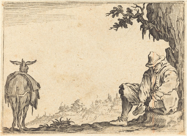 Peasant Removing His Shoe by Jacques Callot (French, 1592 - 1635), 16X12"(A3)Poster Print