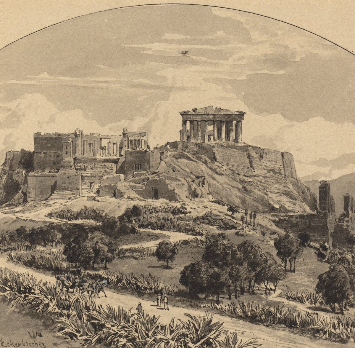 The Acropolis from the West by Themistocles von Eckenbrecher (German, 1842 - 1921), 16X12"(A3)Poster Print