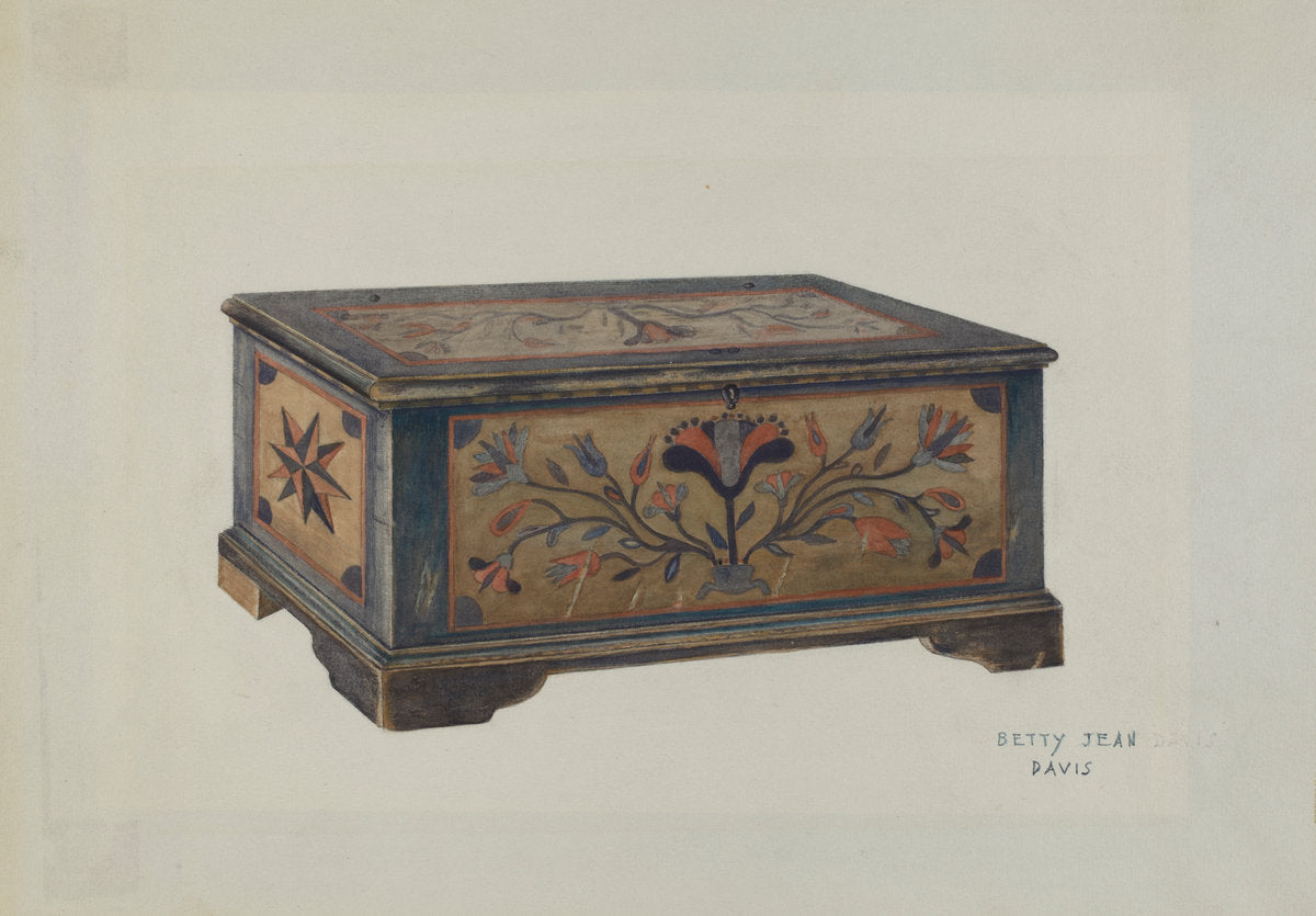 Pa. German Sample Chest by Betty Jean Davis (American, active c. 1935), 16X12"(A3)Poster Print