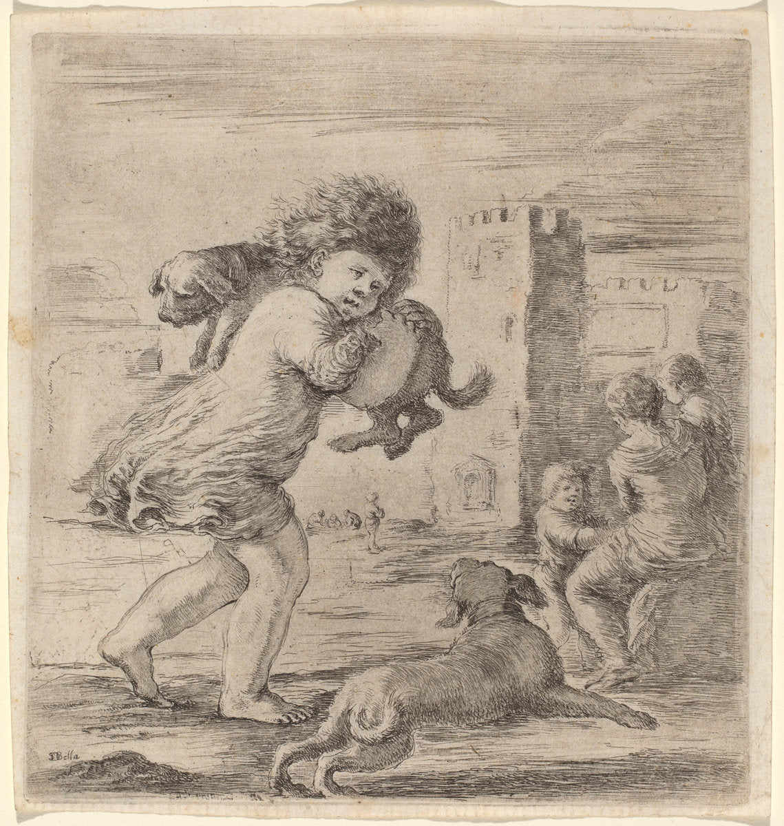 Child Carrying a Puppy by Stefano Della Bella (Italian, 1610 - 1664), 16X12"(A3)Poster Print