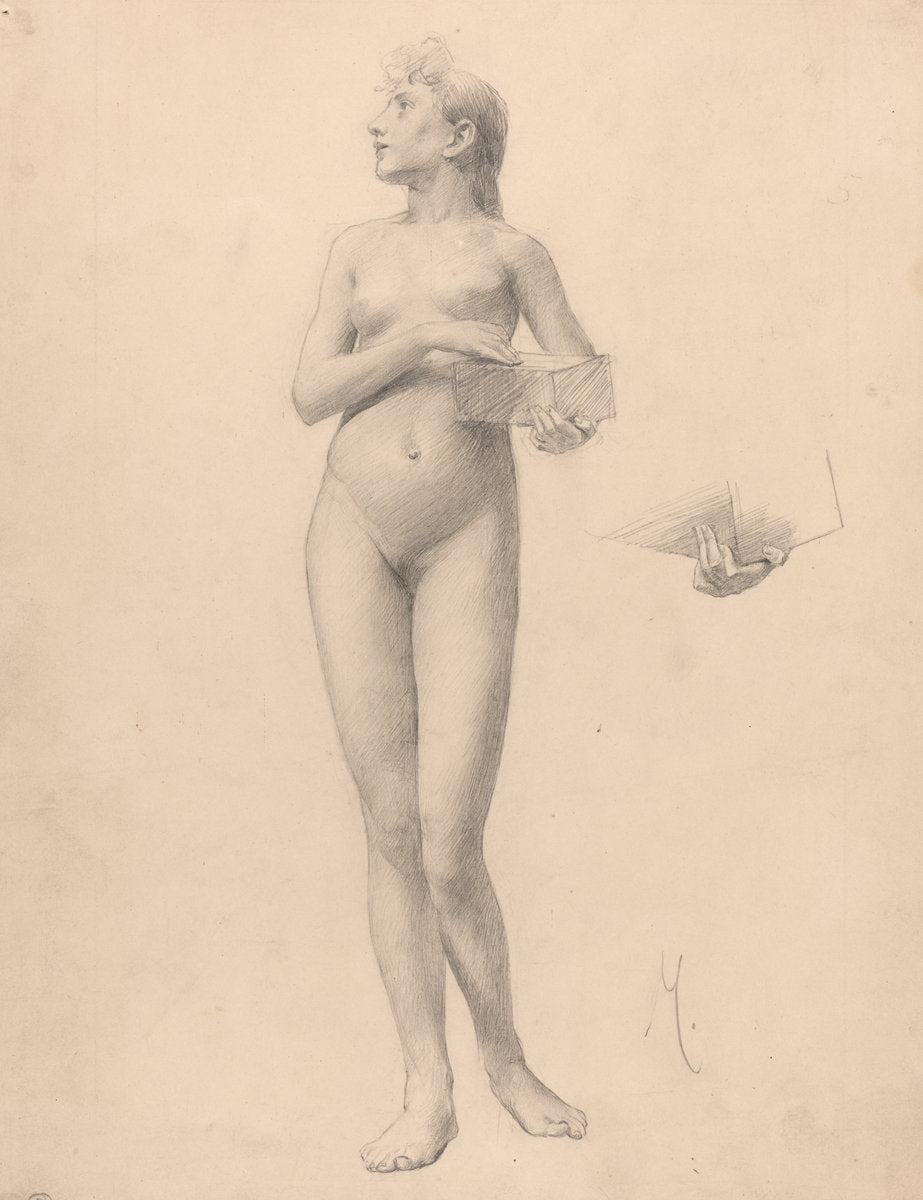 Standing Nude Woman Holding a Box by Karel Vitezslav Masek (Czech, 1865 - 1927), 16X12"(A3)Poster Print