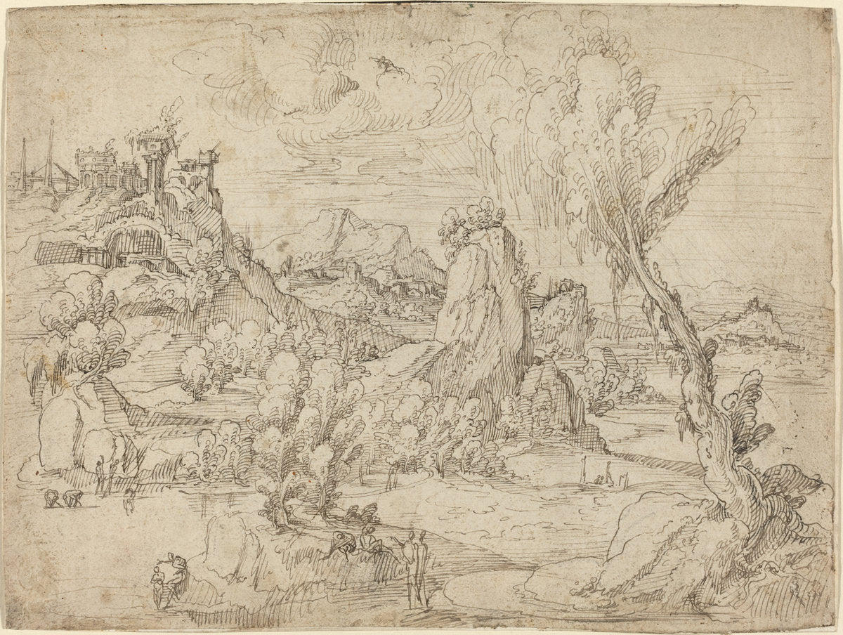 Landscape with the Baptism of Christ by Attributed to Pieter Cornelisz Kunst (Netherlandish, c. 1489/1490 - 1560/1561), 16X12"(A3)Poster Print