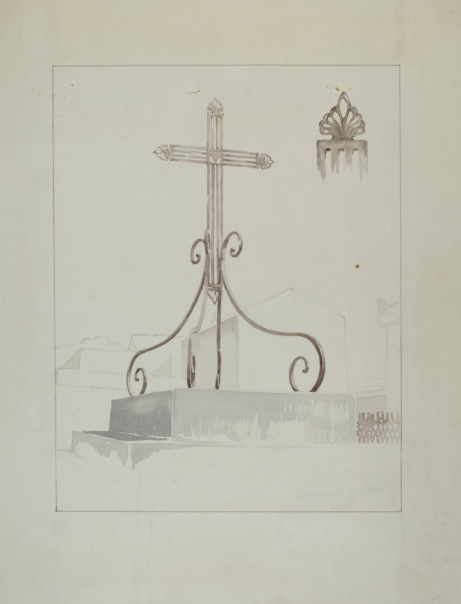 Wrought Iron Cross by Arelia Arbo (American, active c. 1935), 16X12"(A3)Poster Print