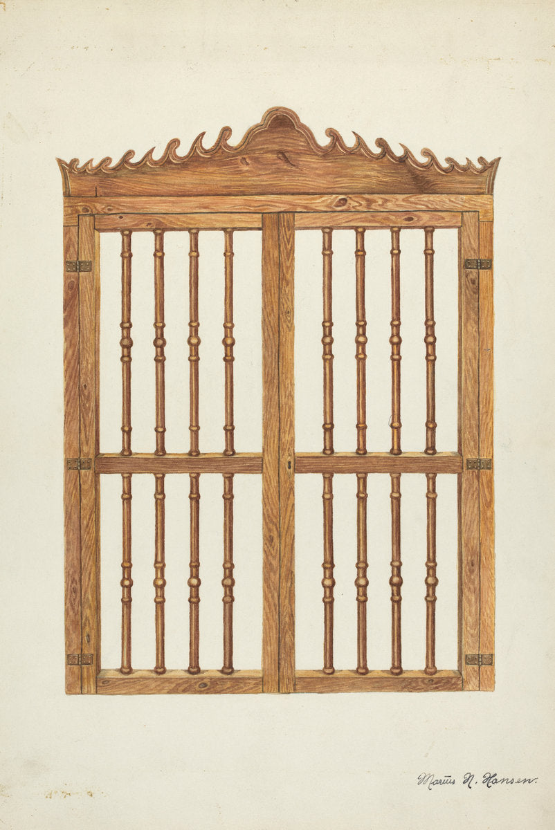 Grille Doors of Wood by Marius Hansen (American, active c. 1935), 16X12"(A3)Poster Print