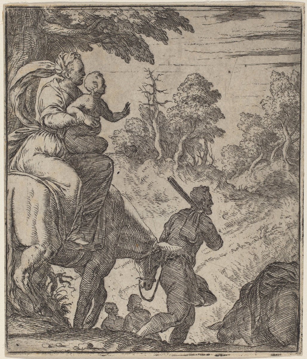 The Flight into Egypt by Giovanni Battista Fontana (Italian, c. 1524 - 1587), 16X12"(A3)Poster Print