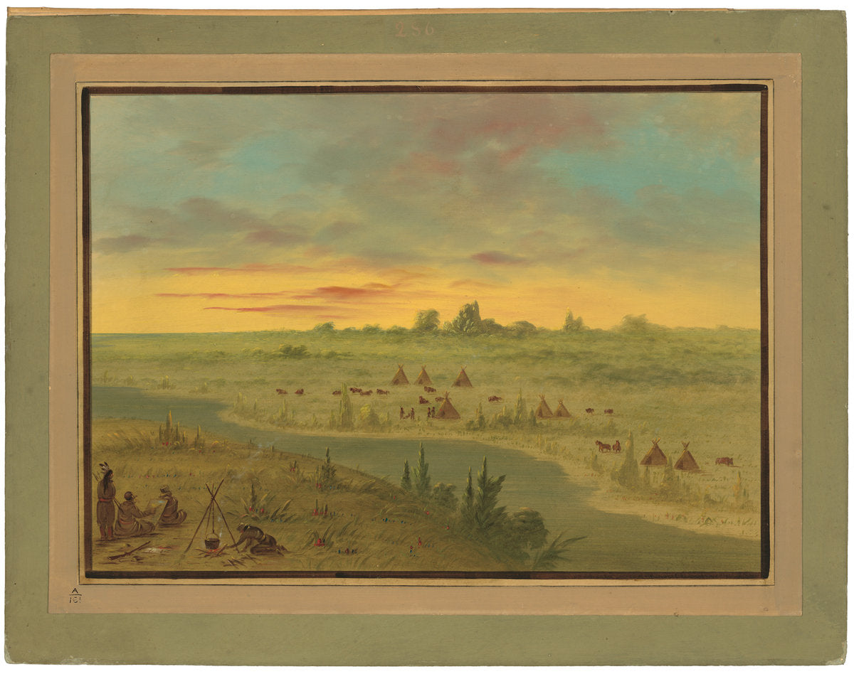 Encampment of Pawnee Indians at Sunset by George Catlin (American, 1796 - 1872), 16X12"(A3)Poster Print