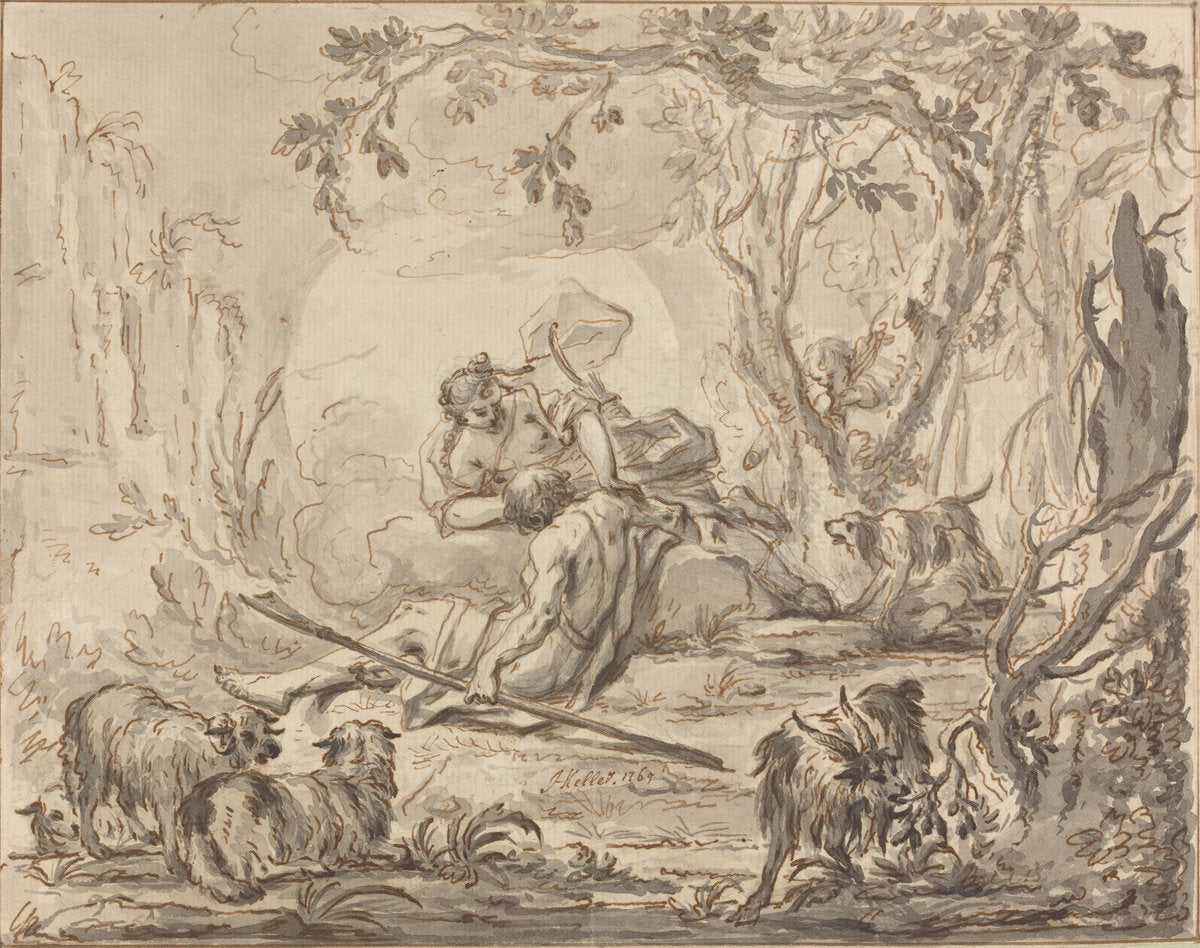 Diana and Endymion by Johann Heinrich Keller (Swiss, 1692 - 1765), 16X12"(A3)Poster Print