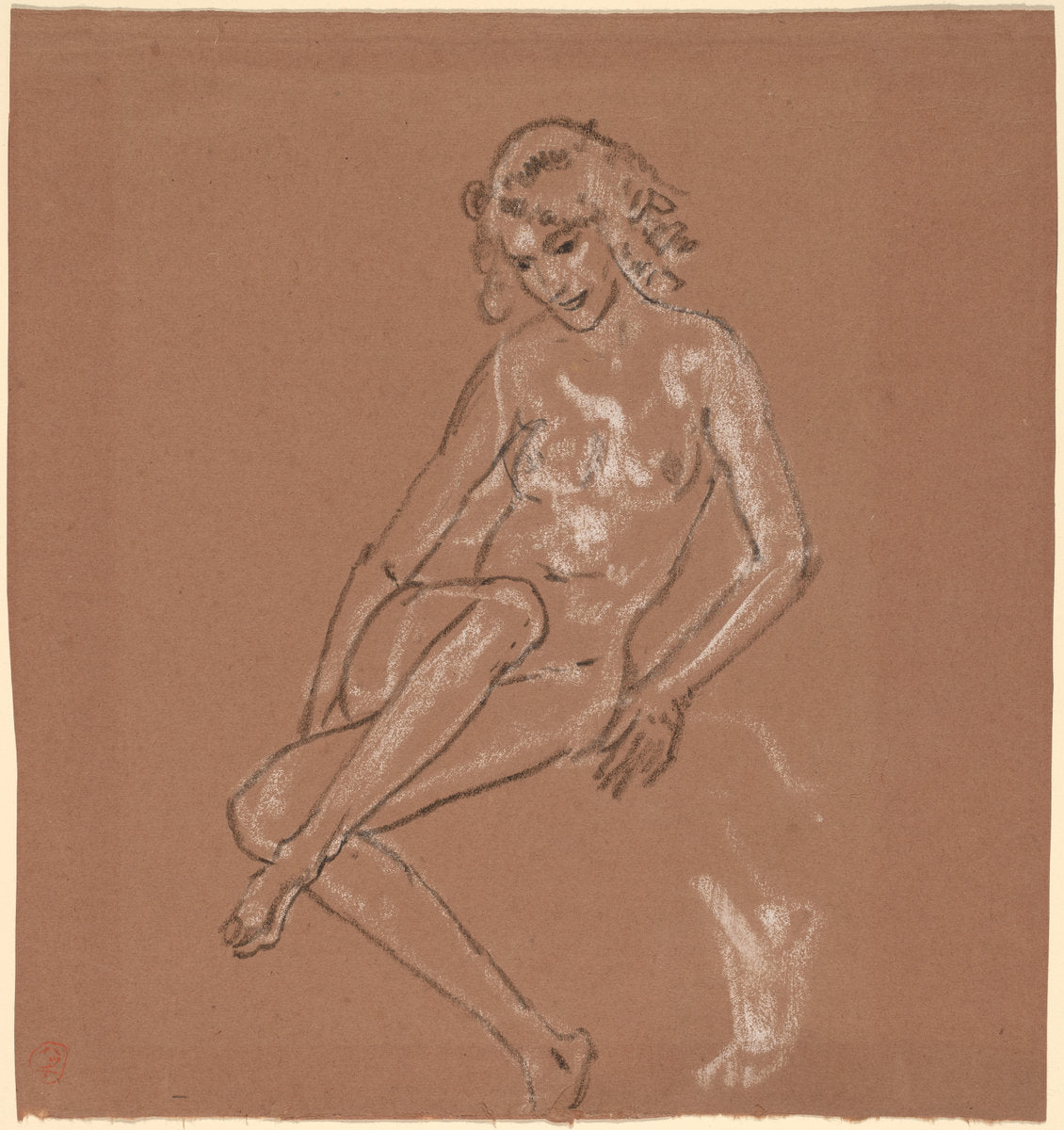 Seated Nude and a Foot by Arthur B. Davies (American, 1862 - 1928), 16X12"(A3)Poster Print
