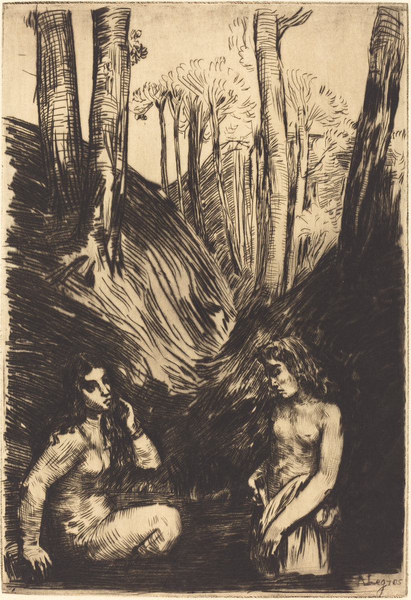Bathers (Les baigneuses) by Alphonse Legros (French, 1837 - 1911), 16X12"(A3)Poster Print