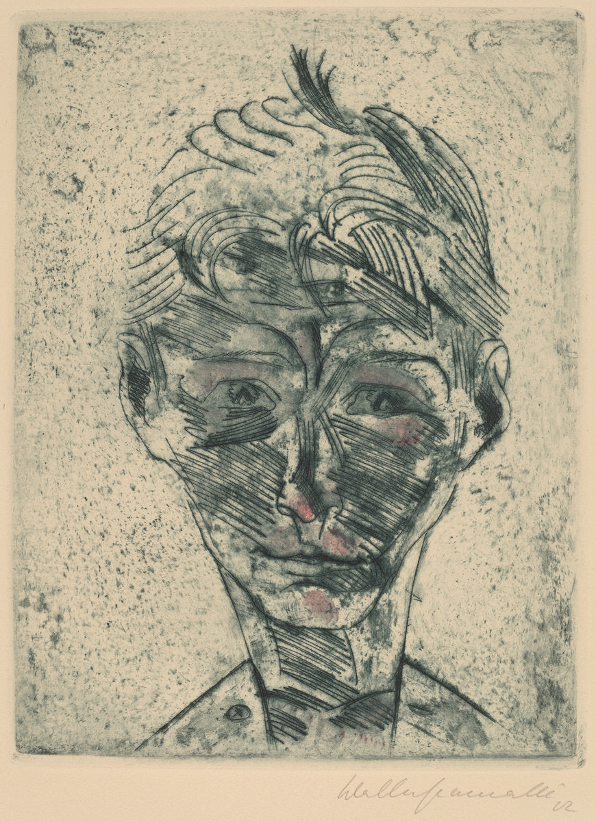 Bust of a Young Man, Self-portrait (Knabenkopf, Selbstporträt) by Walter Gramatté (German, 1897 - 1929), 16X12"(A3)Poster Print
