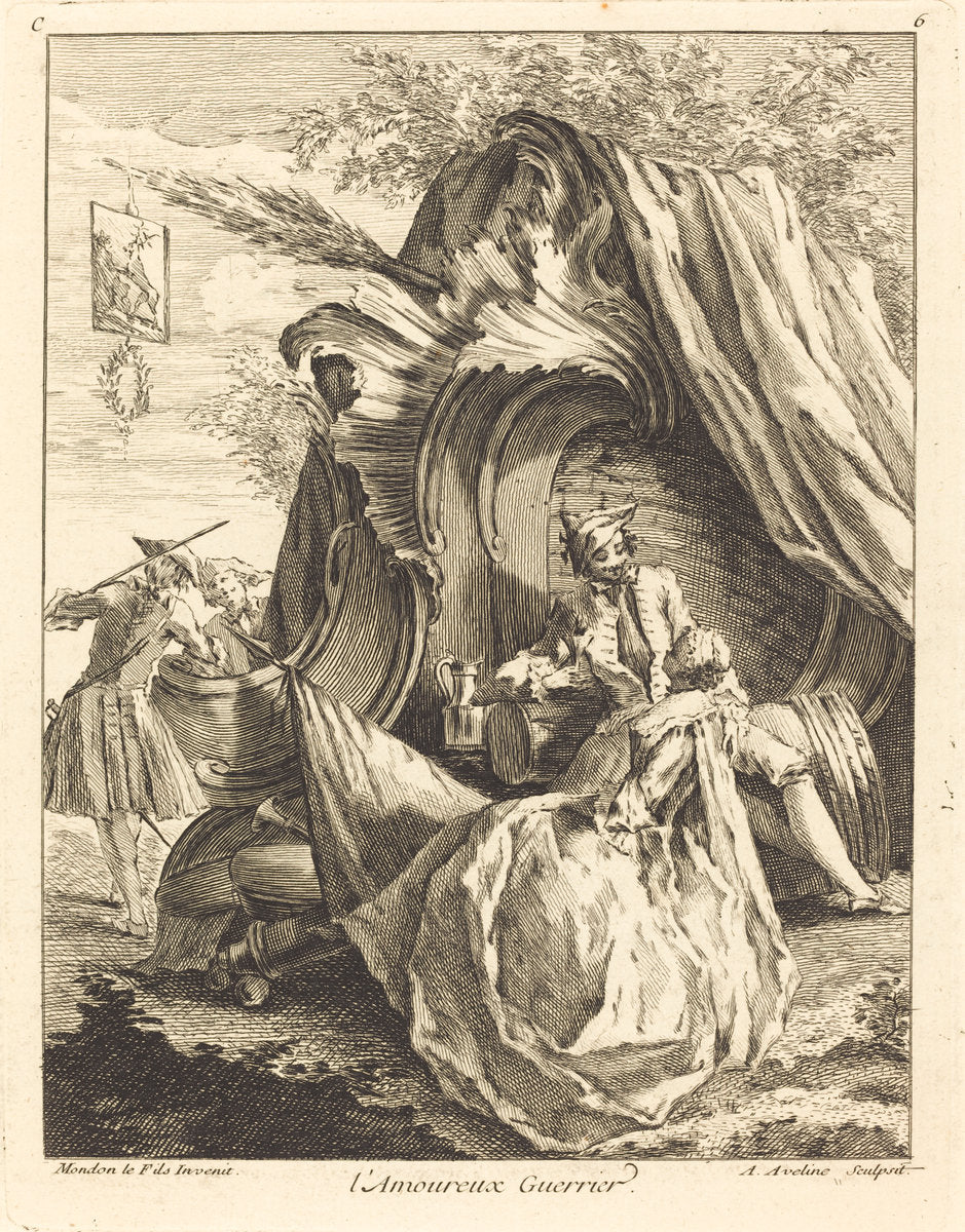l'Amoureux Guerrier by Antoine Aveline after Jean Mondon (French, 1691 - 1743), 16X12"(A3)Poster Print