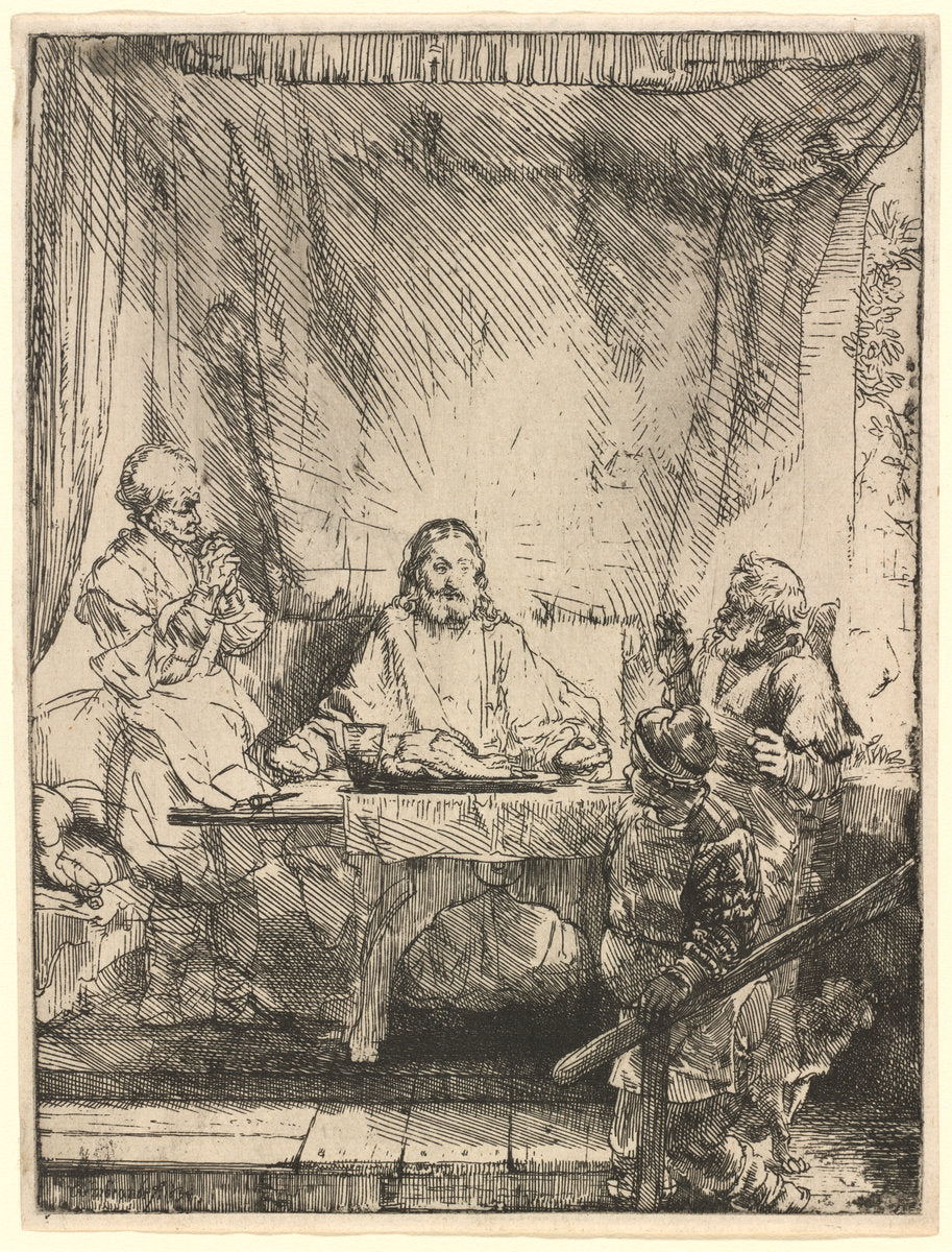 Christ at Emmaus: the Larger Plate by Rembrandt van Rijn (Dutch, 1606 - 1669), 16X12"(A3)Poster Print