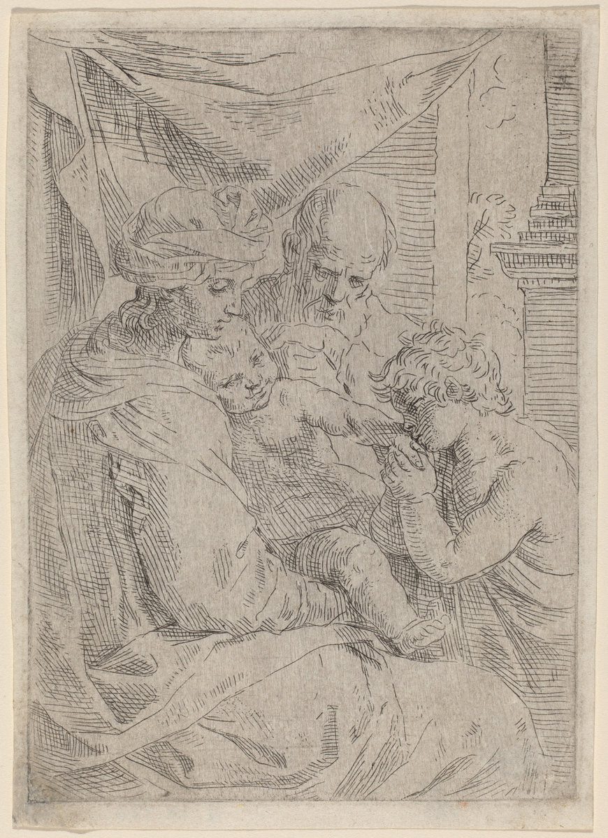 The Virgin and Child with Saint John by Simone Cantarini (Italian, 1612 - 1648), 16X12"(A3)Poster Print