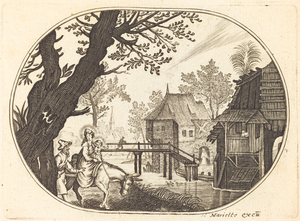 The Flight into Egypt by Balthasar Moncornet (French, c. 1600 - 1668), 16X12"(A3)Poster Print