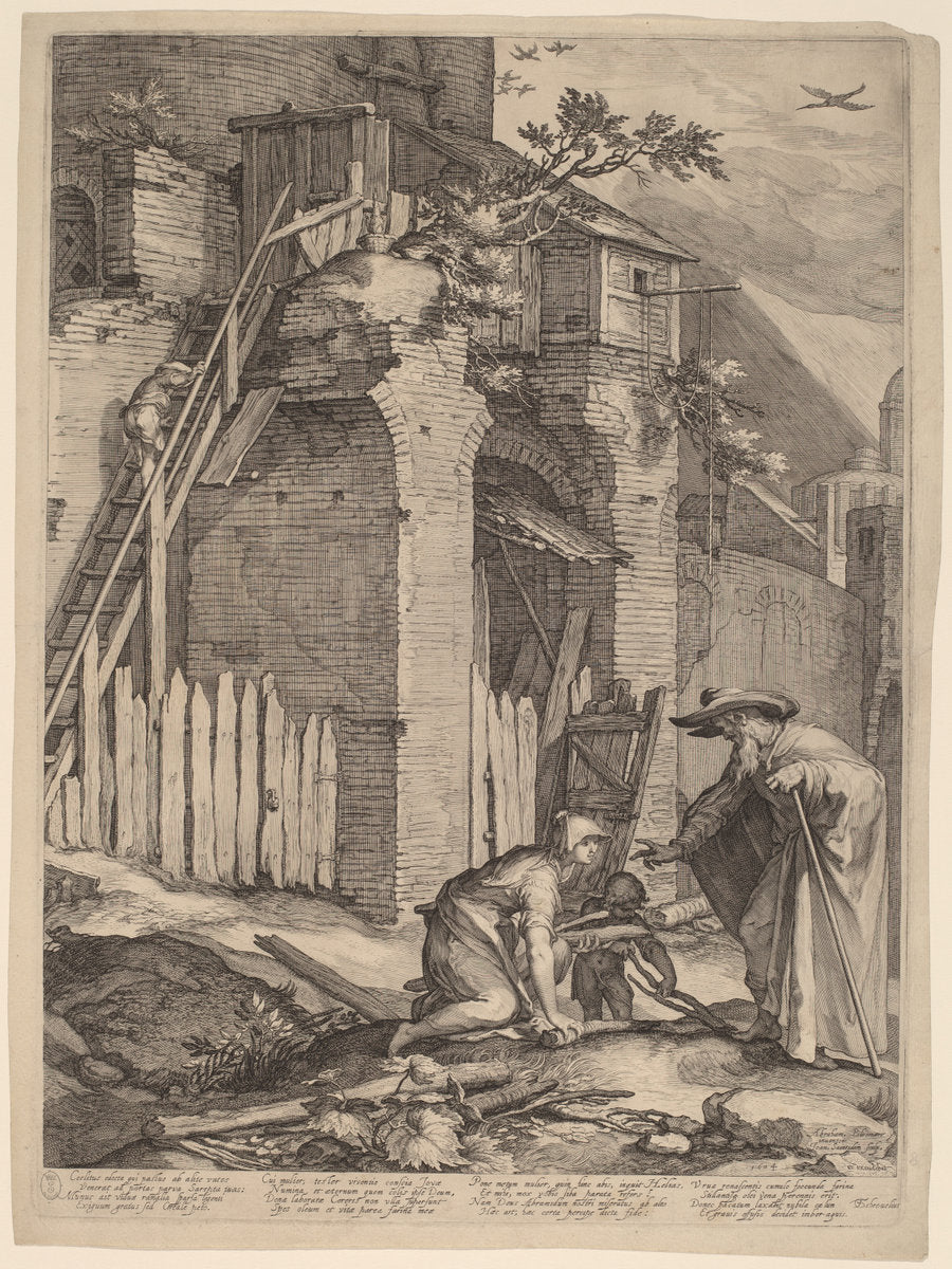 The Prophet Elijah with the Widow of Zarephath by Jan Pietersz Saenredam, after Abraham Bloemaert (Dutch, 1565 - 1607), 16X12"(A3)Poster Print