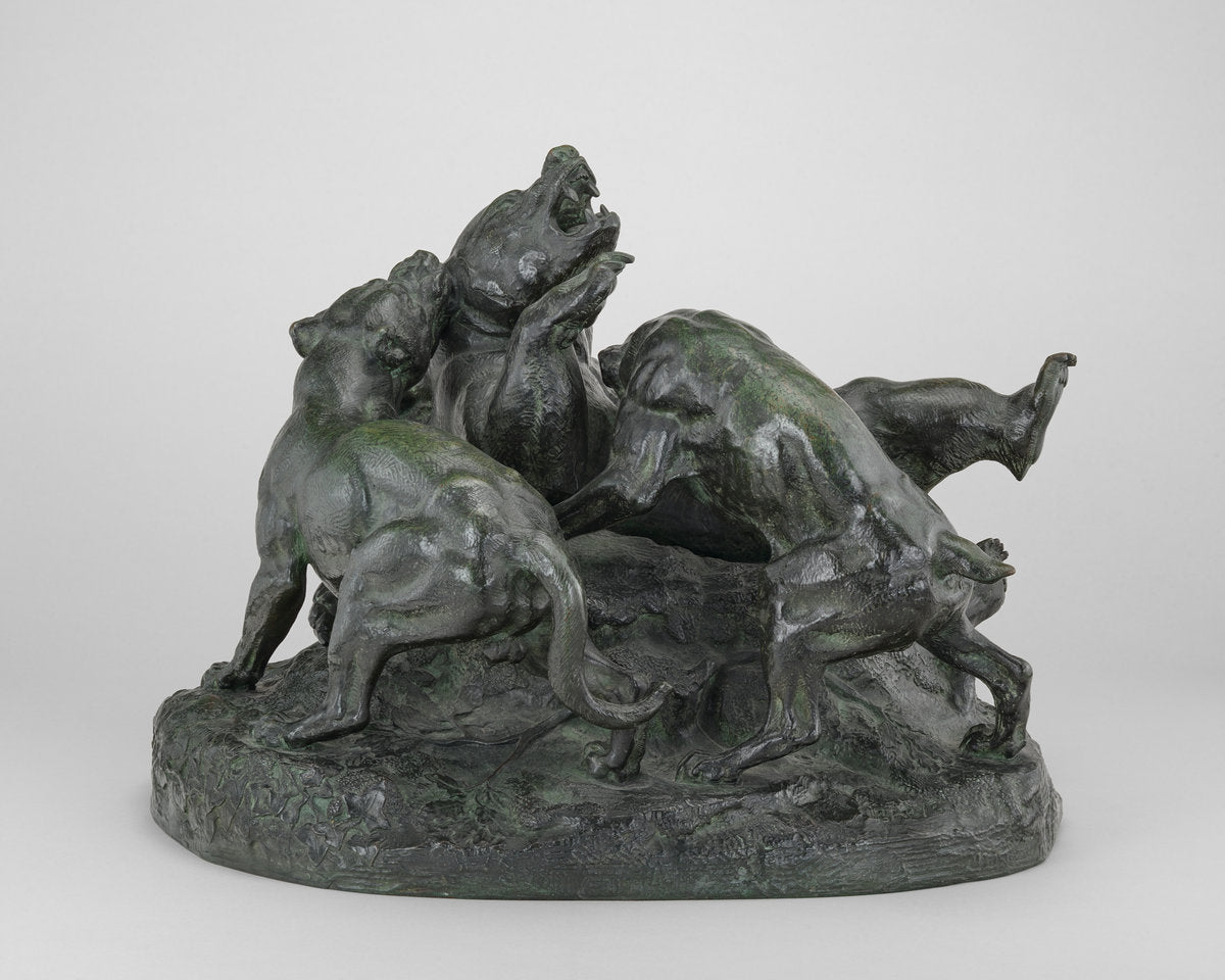 Bear Overthrown by Hounds by Antoine-Louis Barye (French, 1795 - 1875), 16X12"(A3)Poster Print