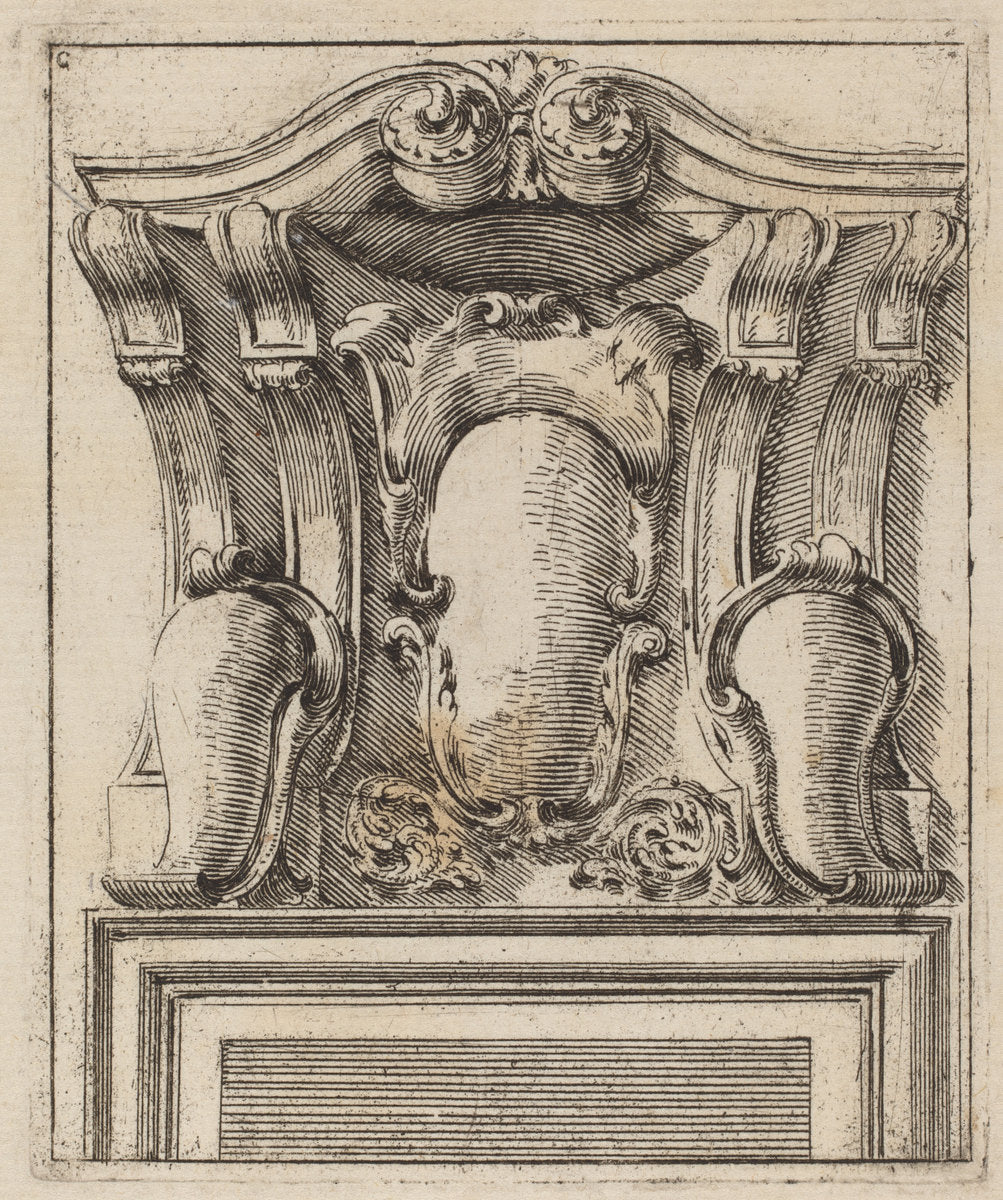 Architectural Motif with Three Shields by Carlo Antonio Buffagnotti (Italian, c. 1660 - after 1710), 16X12"(A3)Poster Print