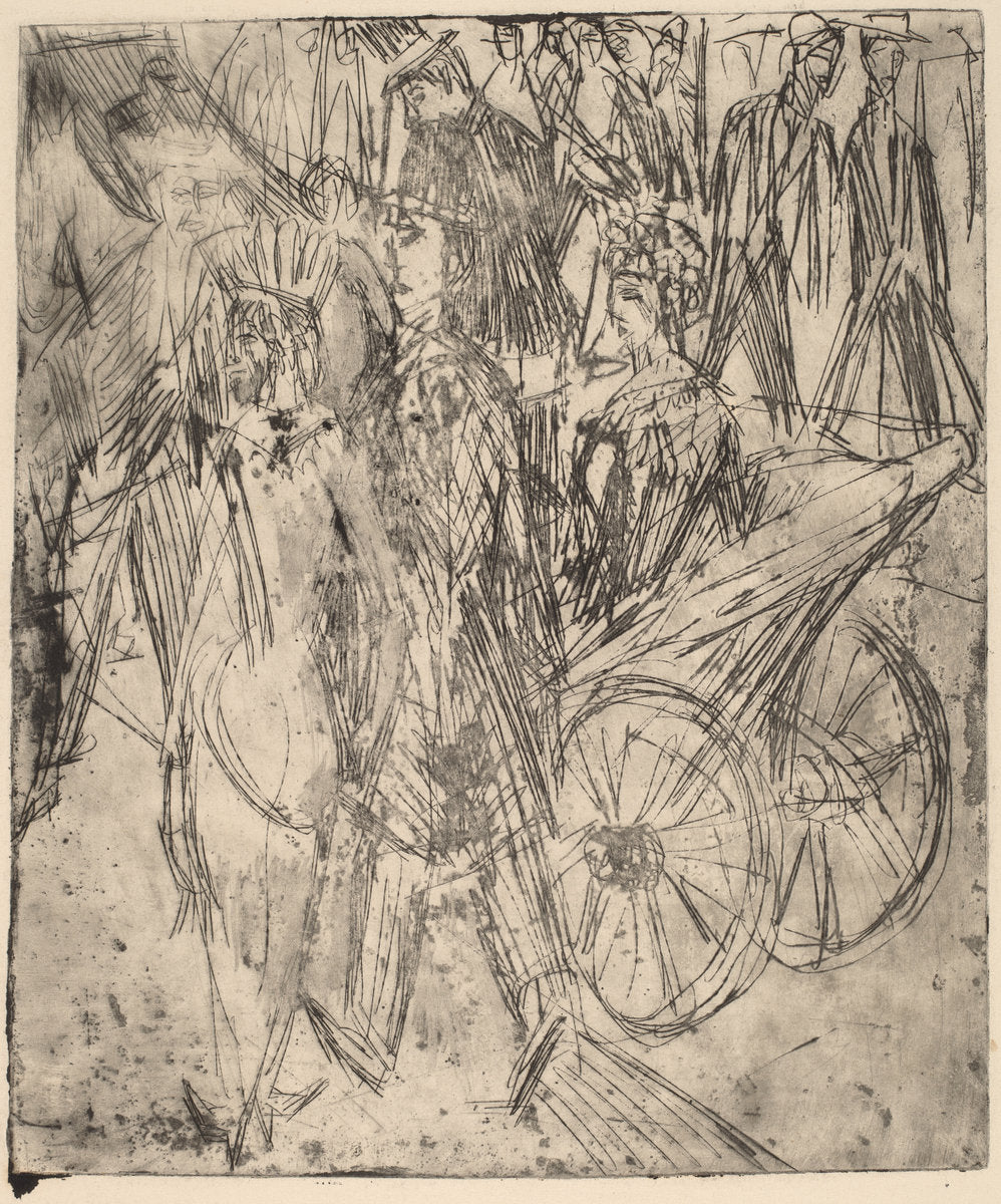 Couple in Front of a Carriage by Ernst Ludwig Kirchner (German, 1880 - 1938), 16X12"(A3)Poster Print