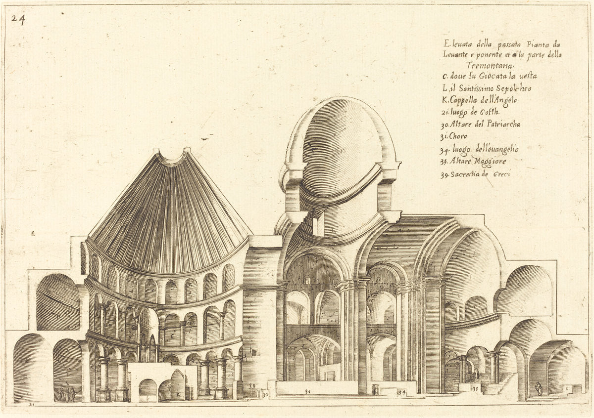 Cross-Section of the Church of the Holy Sepulchre by Jacques Callot (French, 1592 - 1635), 16X12"(A3)Poster Print