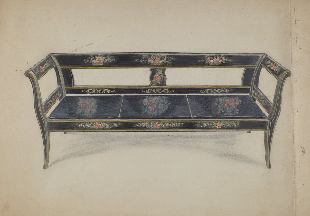 Black Painted Settee by Ella Josephine Sterling (American, active c. 1935), 16X12"(A3)Poster Print