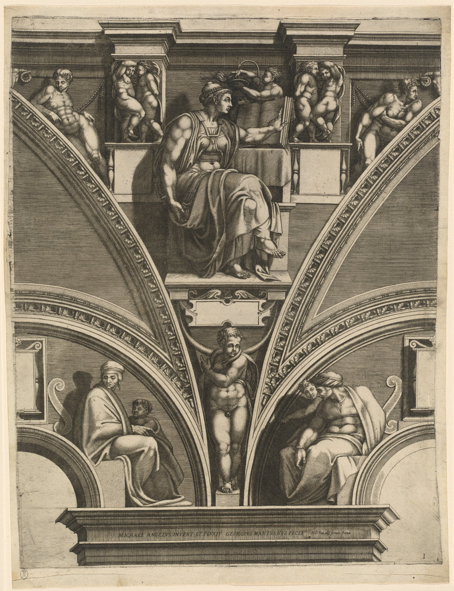 The Eritrean Sibyl by Giorgio Ghisi after Michelangelo (Italian, 1520 - 1582), 16X12"(A3)Poster Print