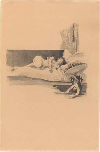 Illustration for "Jestrab Kontra Hrdlicka, XXII" (Girl asleep on a bed) by Karel Vitezslav Masek (Czech, 1865 - 1927), 16X12"(A3)Poster Print