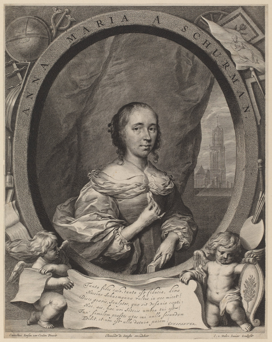 Anna Maria van Schurman by Cornelis van Dalen the Younger after Cornelis Jonson van Ceulen (Dutch, 1638 - 1664), 16X12"(A3)Poster Print