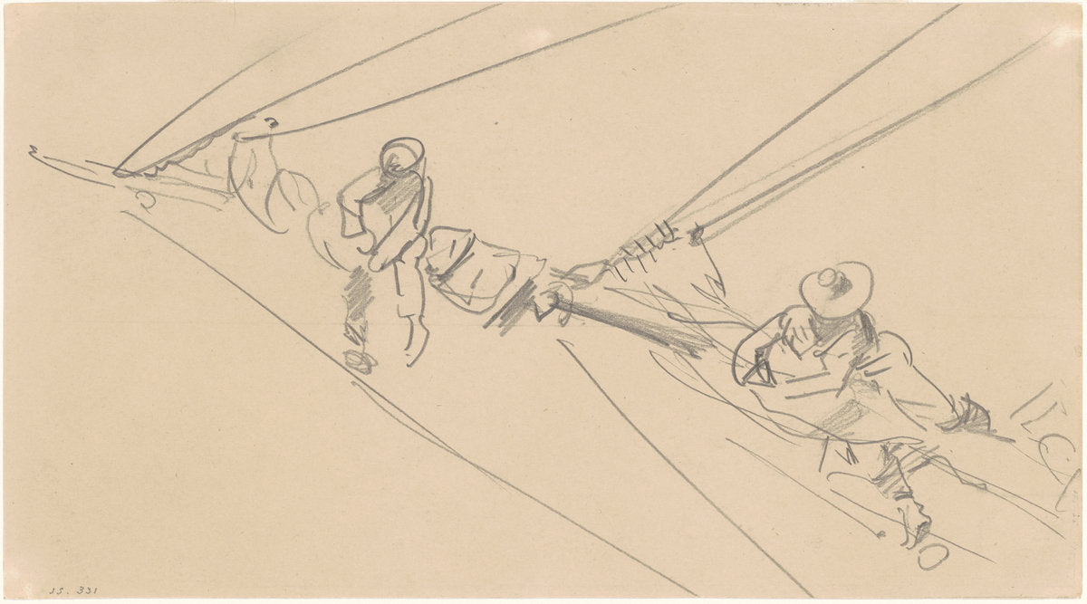 Men on a Spar by John Singer Sargent (American, 1856 - 1925), 16X12"(A3)Poster Print