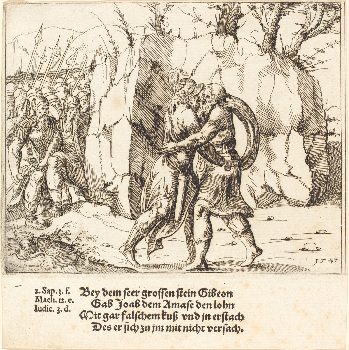Joab Betrays Abner by Augustin Hirschvogel (German, 1503 - 1553), 16X12"(A3)Poster Print