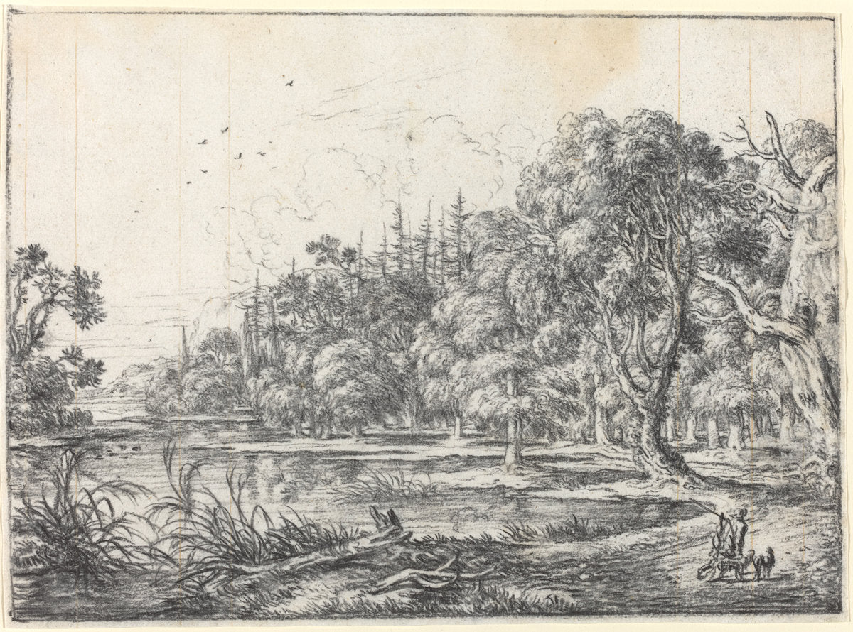 A Woodland Pond with a Hunter by Jonas Umbach (German, c. 1624 - 1693), 16X12"(A3)Poster Print