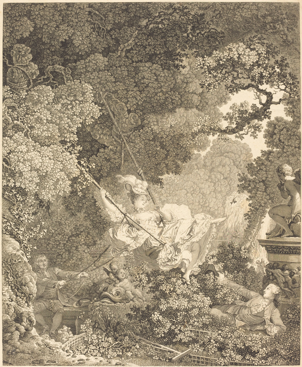 Les Hazards heureux de l'Escarpolette by Nicolas Delaunay after Jean-Honoré Fragonard (French, 1739 - 1792), 16X12"(A3)Poster Print