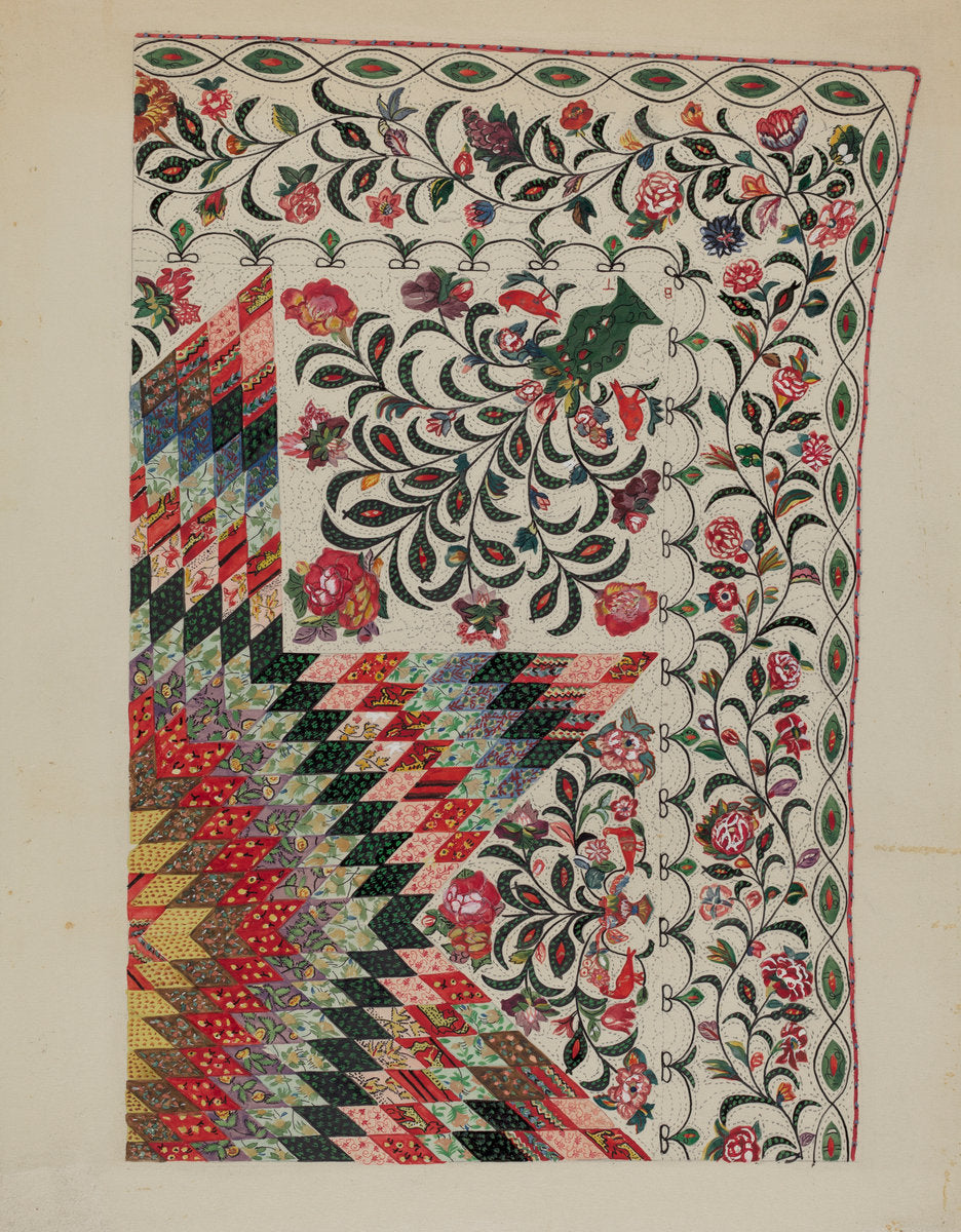 Patchwork and Applique Quilt by Mary Berner (American, active c. 1935), 16X12"(A3)Poster Print