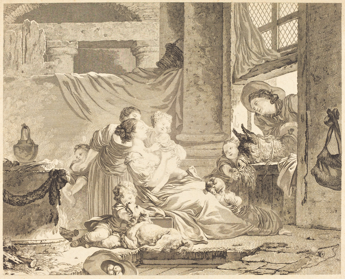 La famille du fermier by Clément-Pierre Marillier after Jean-Honoré Fragonard (French, 1740 - 1808), 16X12"(A3)Poster Print